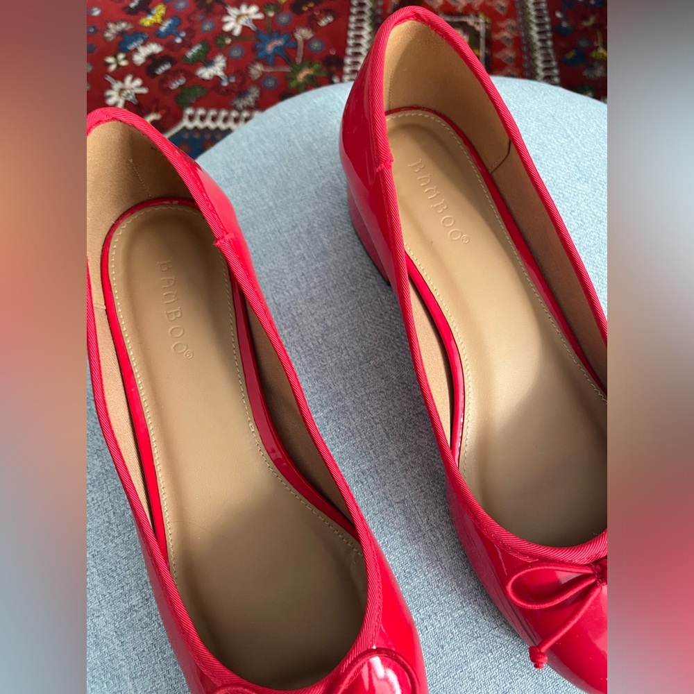Red heeled ballet flat Mary Jane slipper - Picture 2 of 7